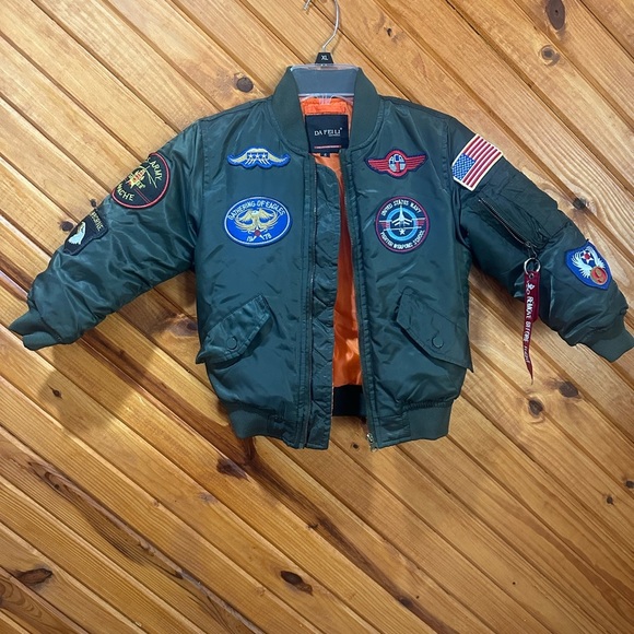 Top Gun Green Jacket Coat Da Fei Li Full-zip MA-1 Bomber Flyer's Kid's Youth 6 - Picture 2 of 12